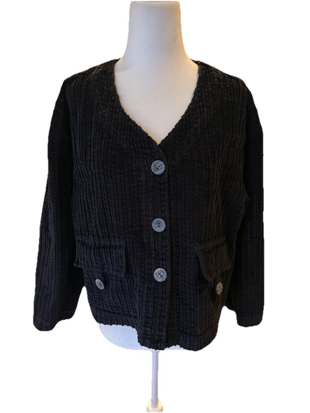J. Jill Black Chunky Boxy Cropped Corduroy Jacket Size Petite Small